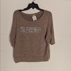 Lavish  “Blessed” short sleeve sweater beige  NWT